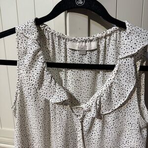LOFT Speckled White Blouse with Ruffle Detail